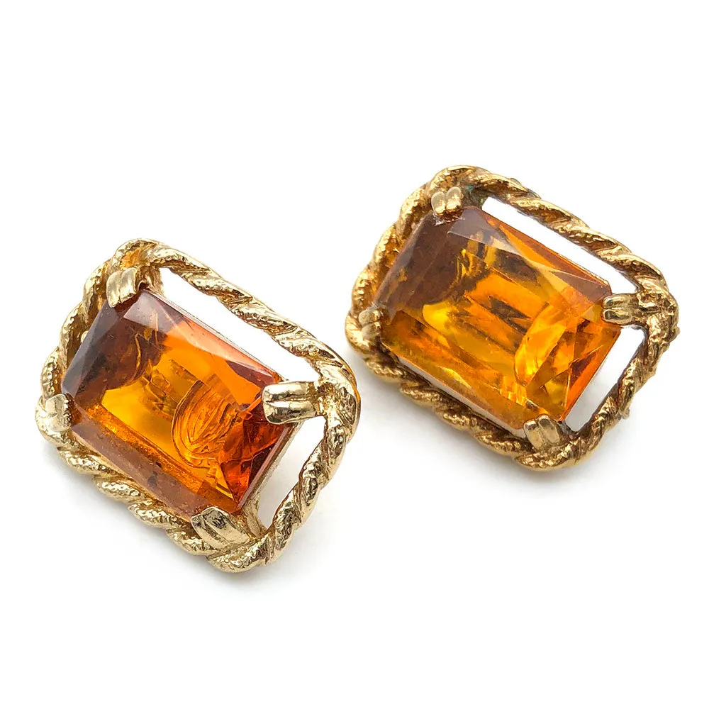 【カナダ輸入】ヴィンテージ サラ・コベントリー アンバー ガラスストーン イヤリング/Vintage SARAH COV. Amber Glass Stones Clip On Earrings