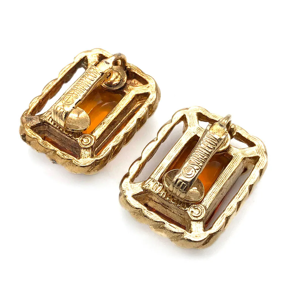 【カナダ輸入】ヴィンテージ サラ・コベントリー アンバー ガラスストーン イヤリング/Vintage SARAH COV. Amber Glass Stones Clip On Earrings