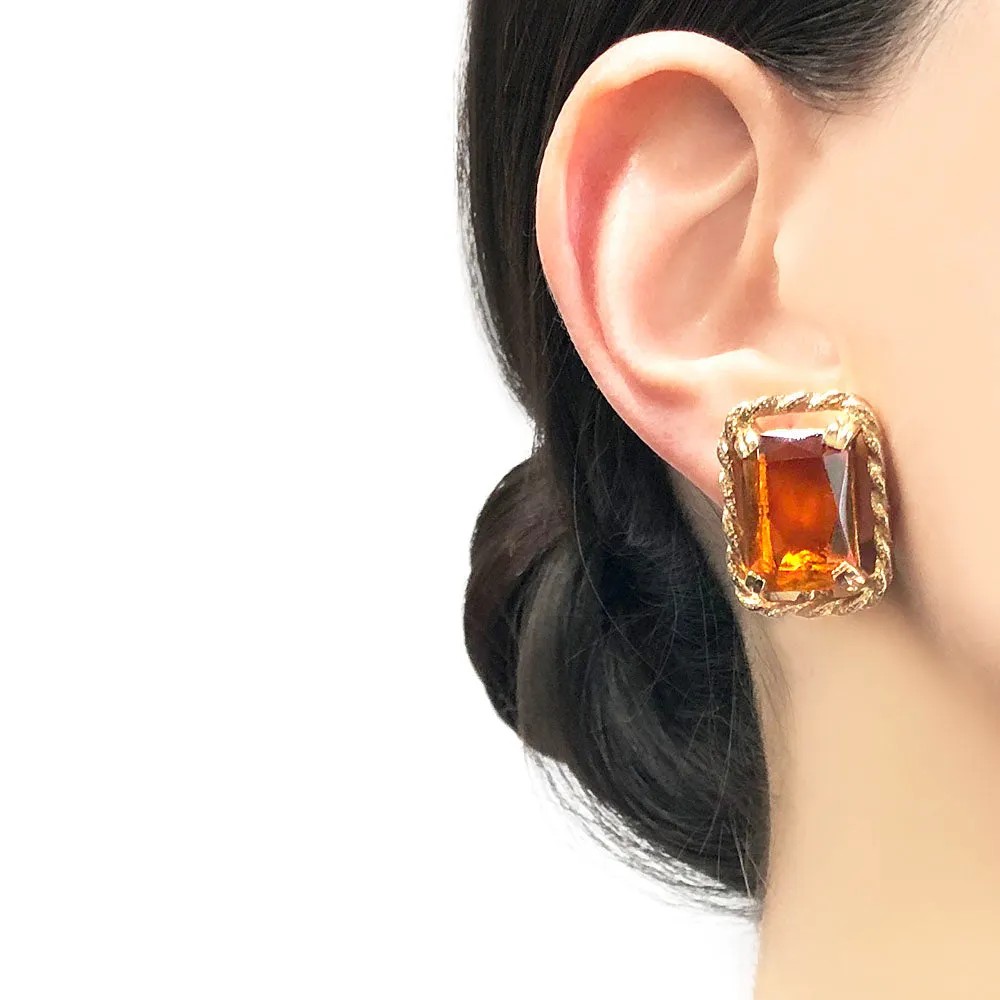 【カナダ輸入】ヴィンテージ サラ・コベントリー アンバー ガラスストーン イヤリング/Vintage SARAH COV. Amber Glass Stones Clip On Earrings