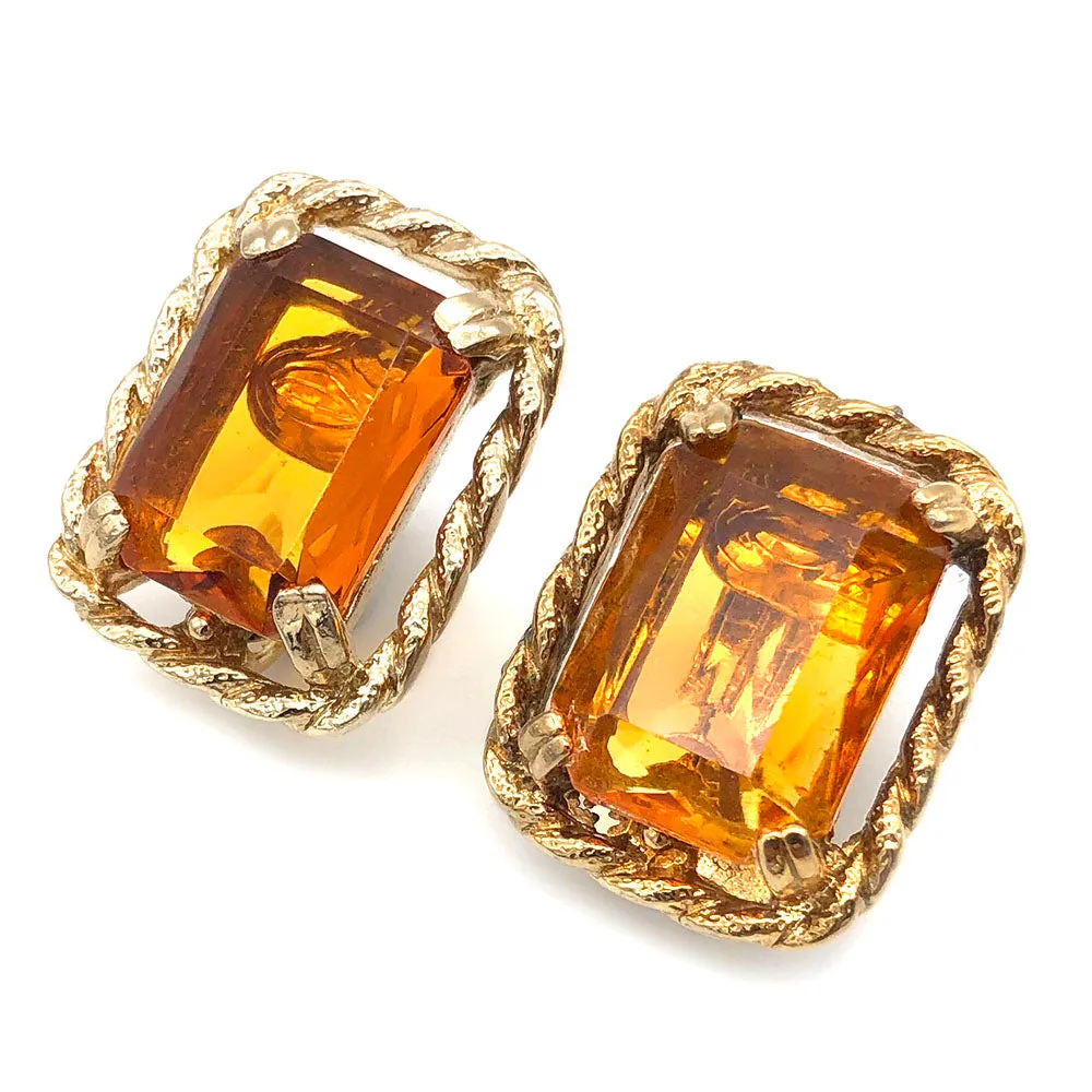 【カナダ輸入】ヴィンテージ サラ・コベントリー アンバー ガラスストーン イヤリング/Vintage SARAH COV. Amber Glass Stones Clip On Earrings