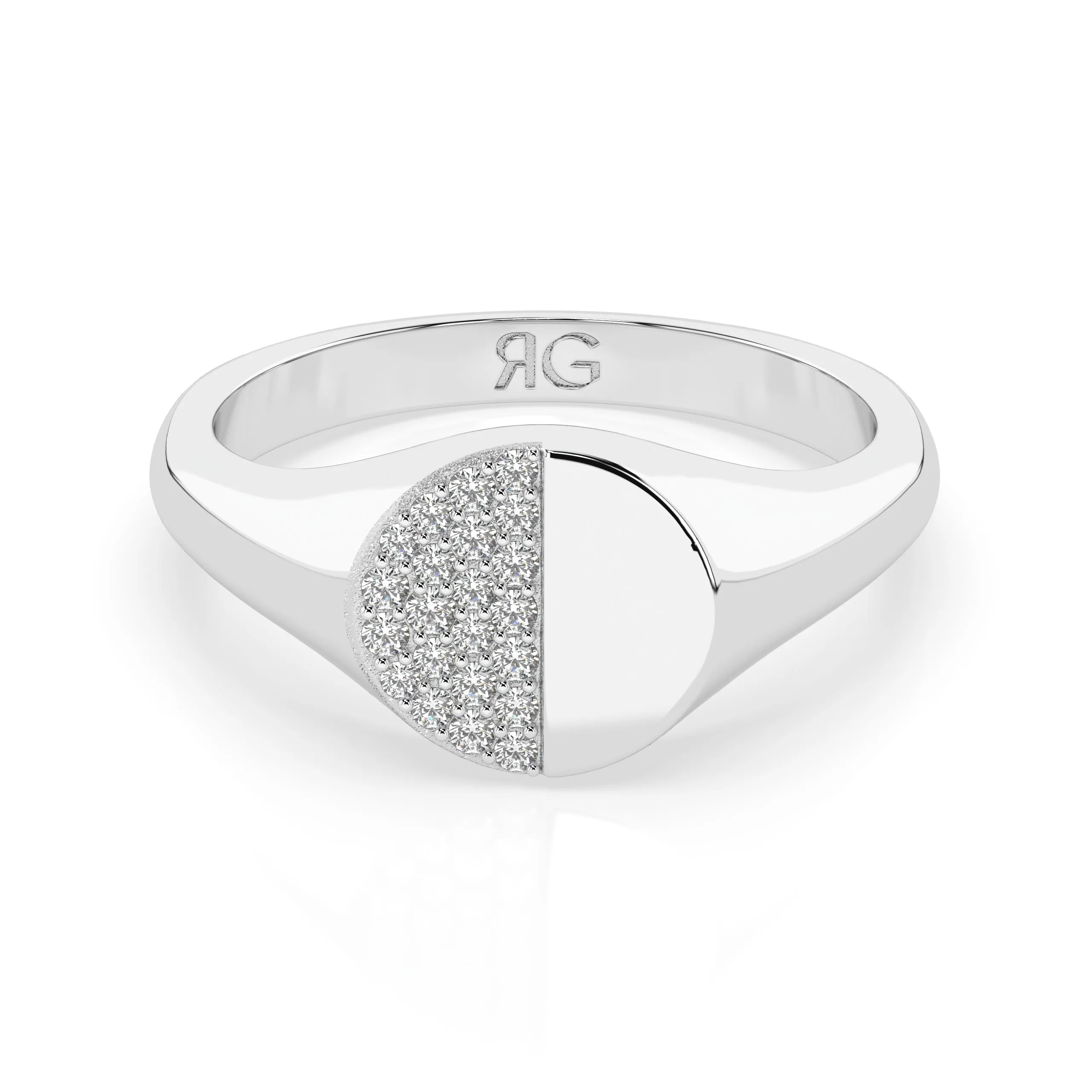 14k Diamond Half Moon Signet Ring