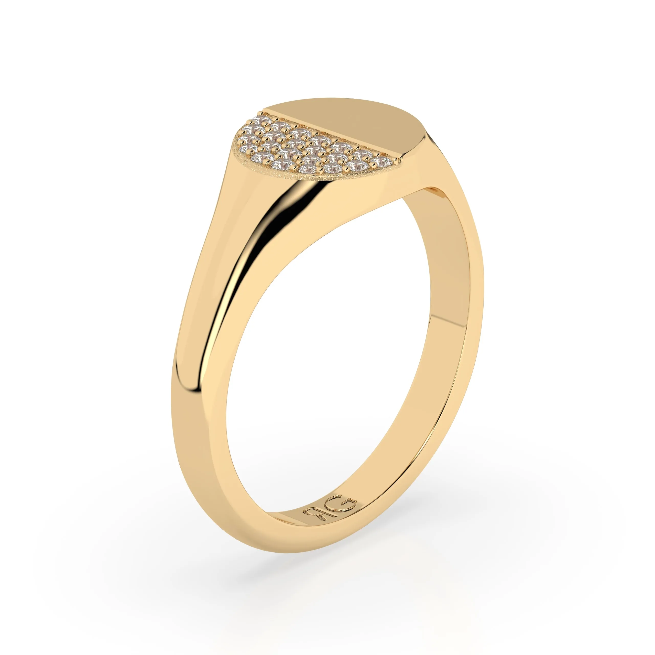 14k Diamond Half Moon Signet Ring