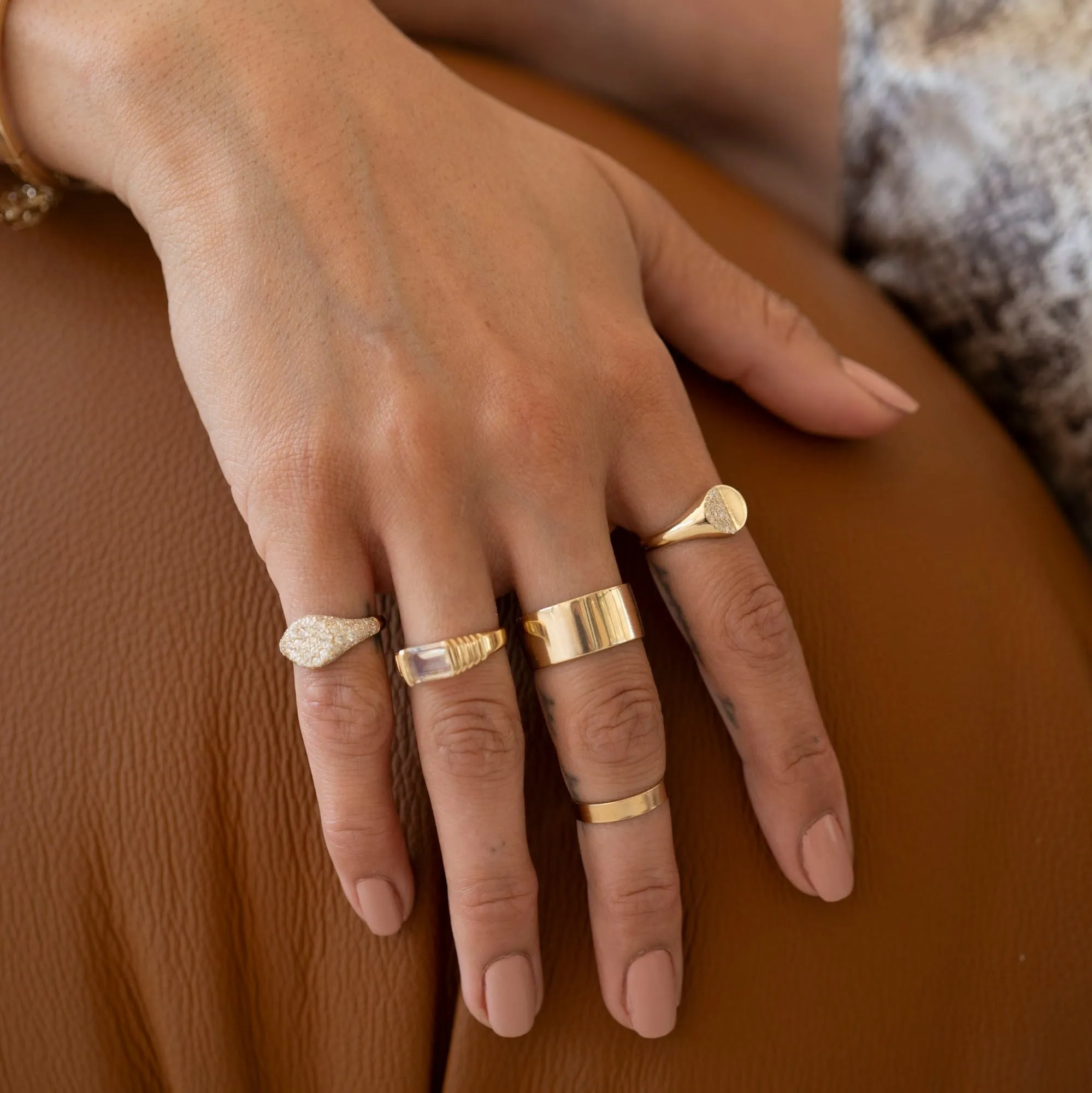 14k Diamond Half Moon Signet Ring