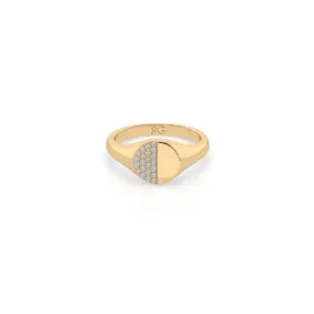 14k Diamond Half Moon Signet Ring
