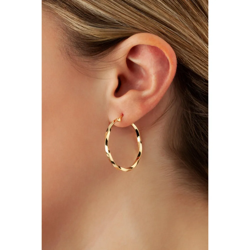 14k Gold Square Twist Hoop Earrings