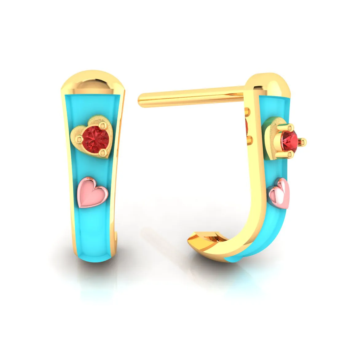 14k Heart-studded J-shaped Gold Earrings