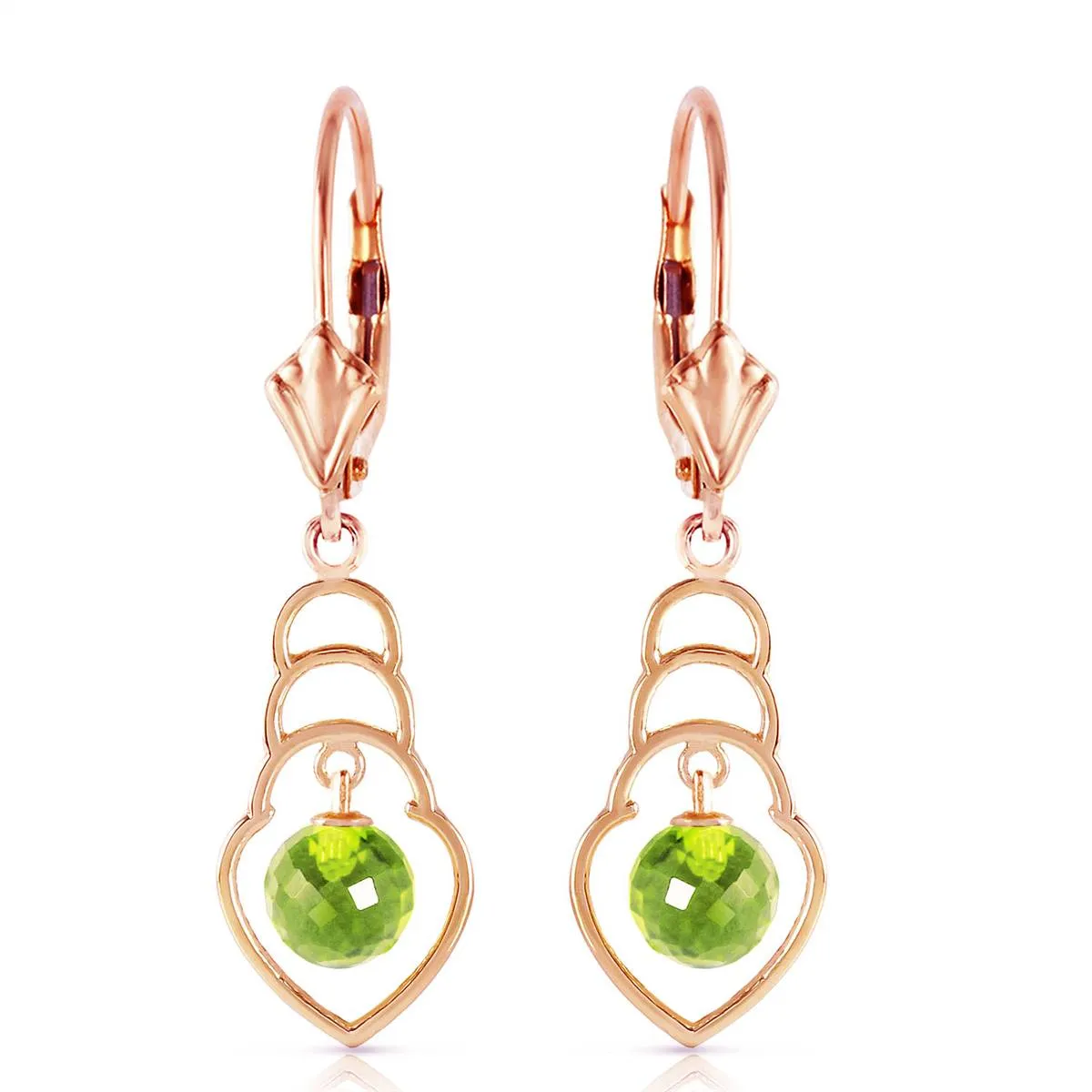 14K Solid Rose Gold Natural Peridot Fine Earrings