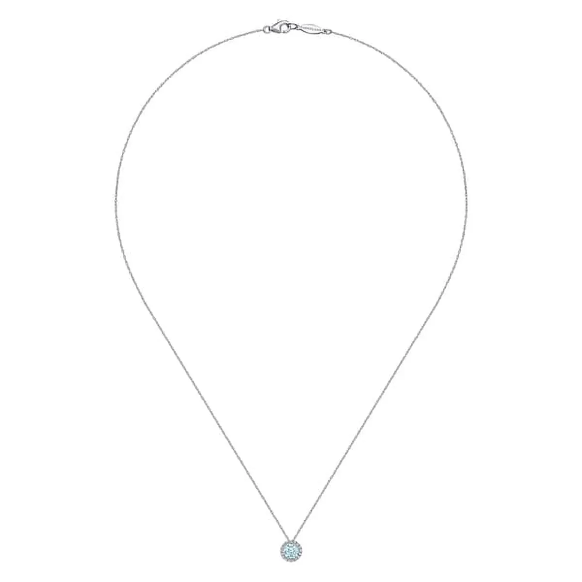 14K White Gold Aquamarine and Diamond Halo Pendant Necklace - NK2824W45AQ