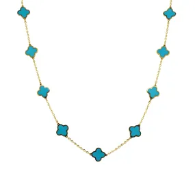 14K Yellow Gold Clover Style Turquoise Necklace