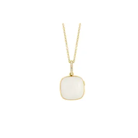 14K Yellow Gold Cushion Locket Necklace with White Enamel and Diamonds