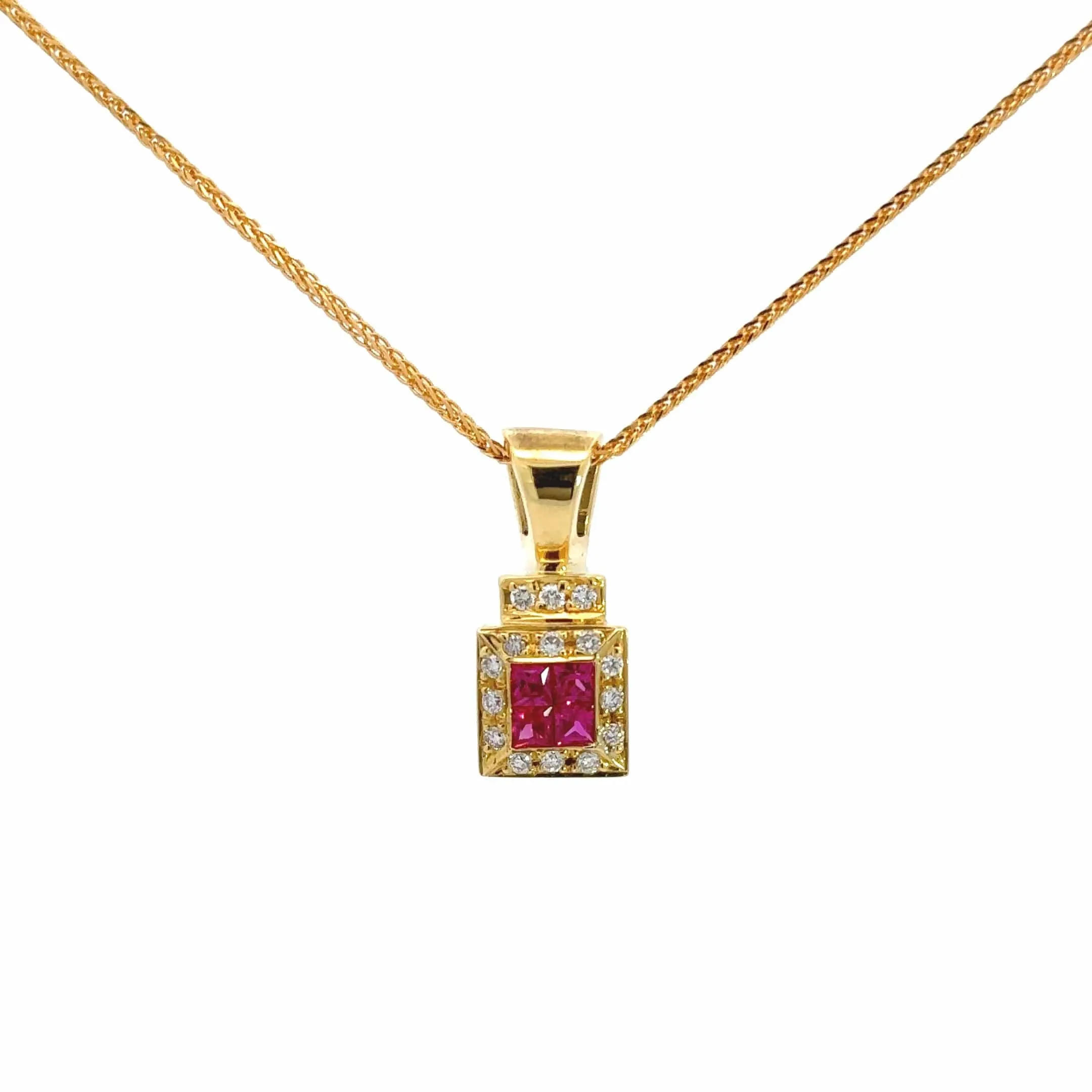 14k Yellow Gold Natural Pink Ruby Pendant Necklace