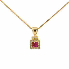 14k Yellow Gold Natural Pink Ruby Pendant Necklace