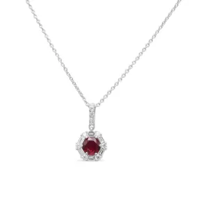18ct White Gold Diamond & Ruby Cluster Pendant Necklace 17"