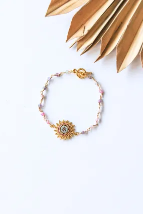 18K Toggle Rose Quartz/Amethyst Sun Bracelet