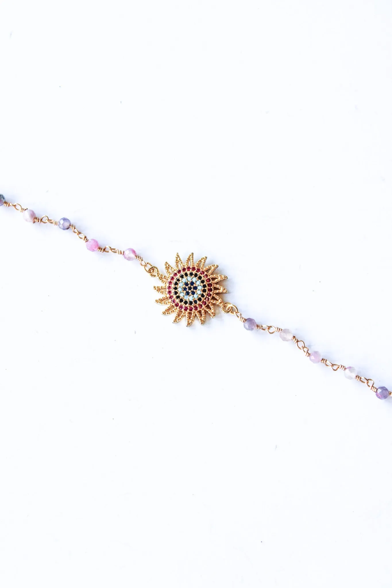 18K Toggle Rose Quartz/Amethyst Sun Bracelet