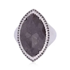 18K White Gold Marquise Cut Black & White Diamond Cocktail Ring For Her