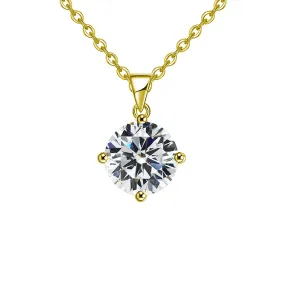 18k Yellow Gold 2 Carat Created White Sapphire Round Stud Necklace Plated 18 inch