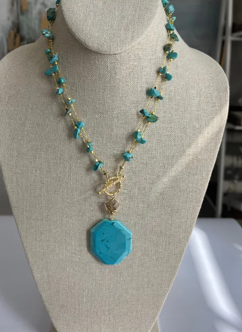 2 Way Turquoise Magnesite Beaded Necklace