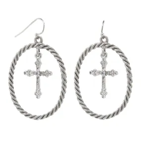 2028 Jewelry Crystal Accent Suspended Cross Drop Hoop Earrings
