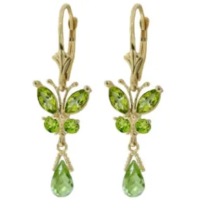 2.74 Carat 14K Solid Yellow Gold Butterfly Earrings Natural Peridot