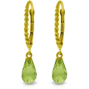3 Carat 14K Solid Yellow Gold Leverback Earrings Briolette Peridot
