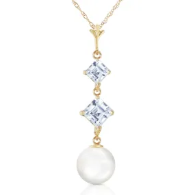 3.25 Carat 14K Solid Yellow Gold Mockingbird Aquamarine Pearl Necklace