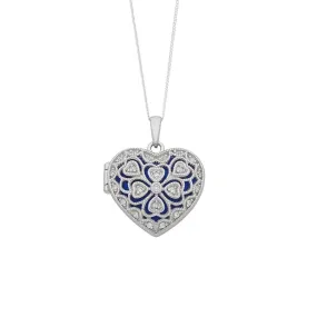 45cm Sterling Silver Cubic Zirconia Heart Locket Necklace