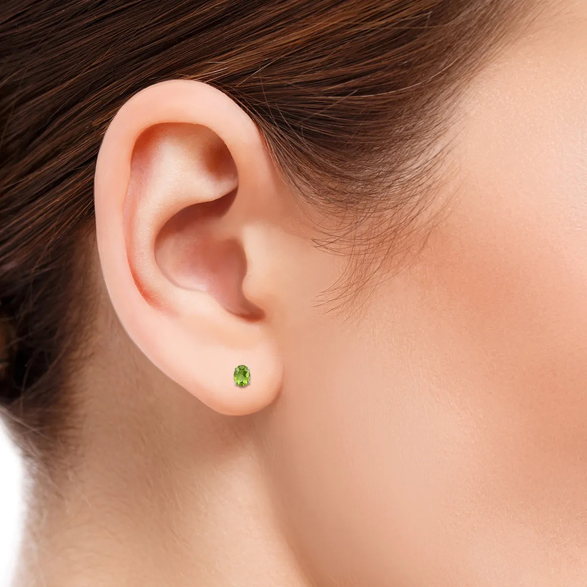 5X3Mm All Natural Oval Peridot Stud Earrings In .925 Sterling Silver