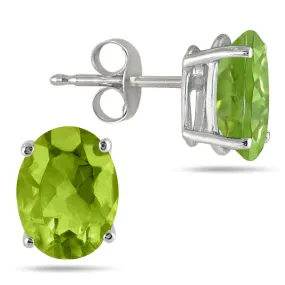 5X3Mm All Natural Oval Peridot Stud Earrings In .925 Sterling Silver