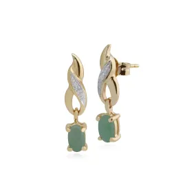 9 karat Gelbes Gold Jade & Diamant Fallen/ Lang Ohrringe