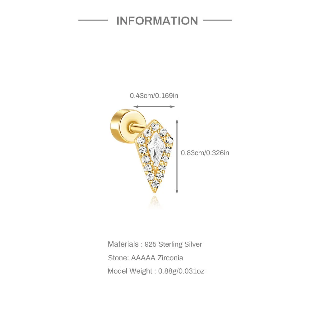 925 Silver Geometric CZ Diamond Flat Back Earrings