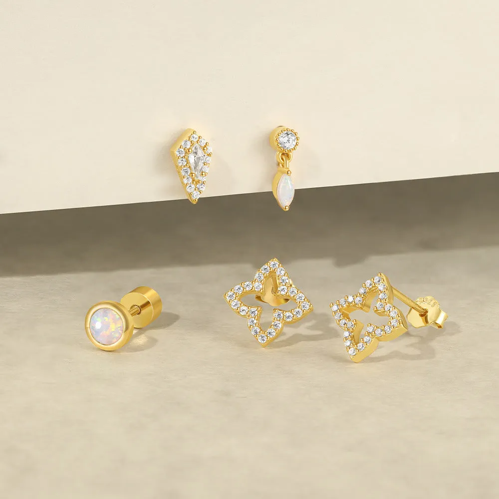 925 Silver Geometric CZ Diamond Flat Back Earrings