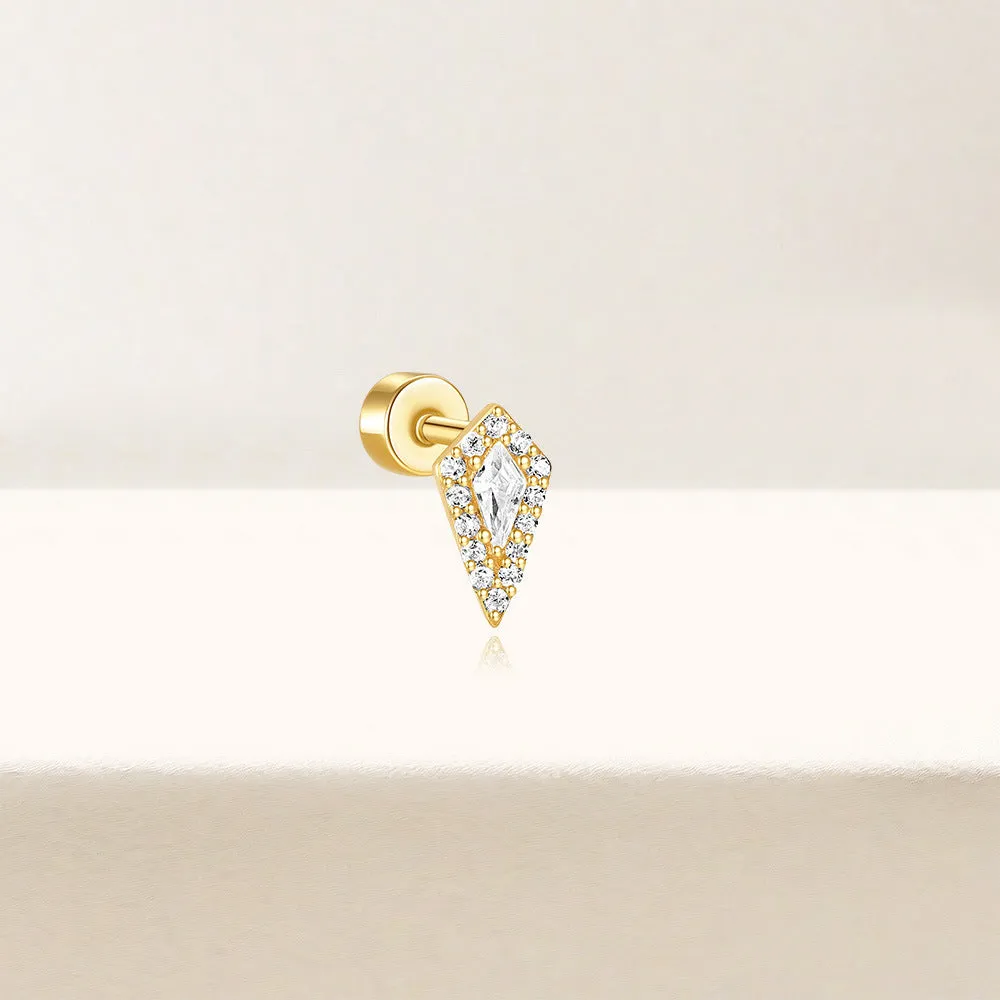 925 Silver Geometric CZ Diamond Flat Back Earrings