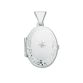 925 Sterling Silver Diamond Set Oval Shaped Locket Pendant Necklace