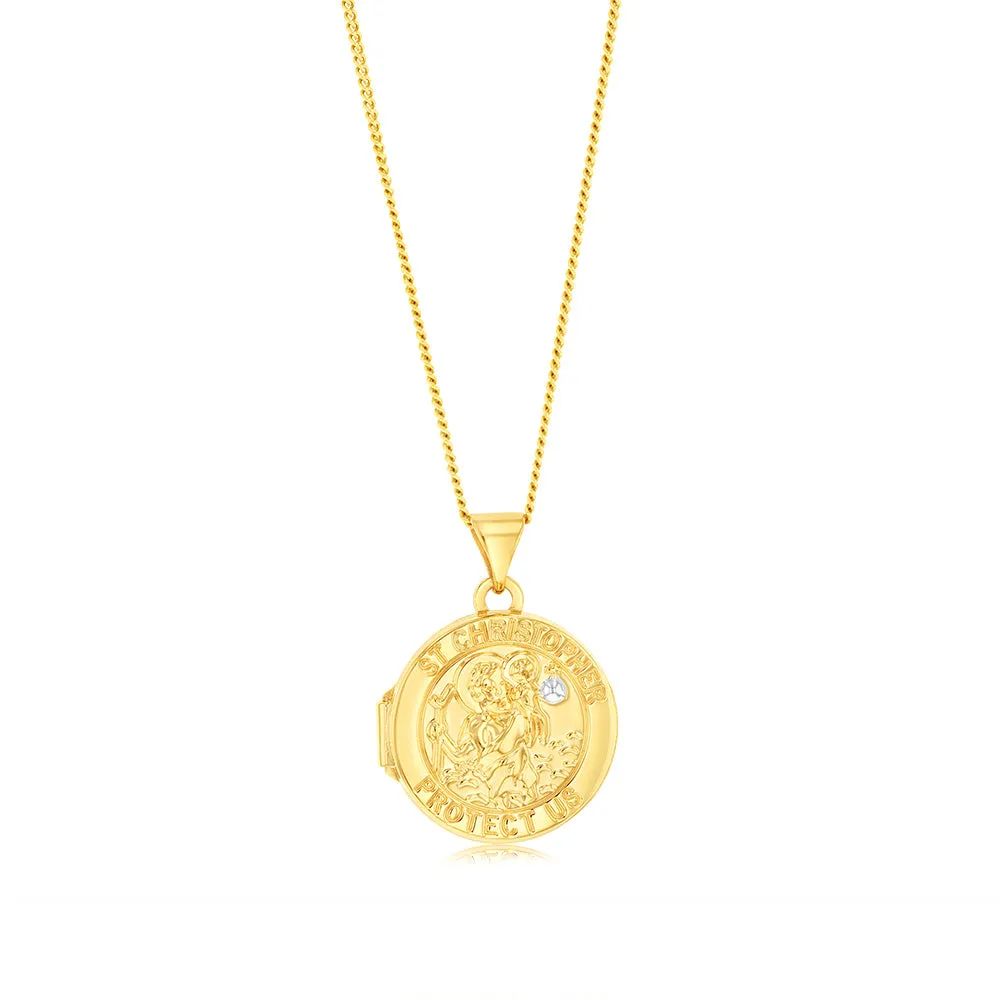 9ct Yellow Gold Two tone Round St Christopher 16mm Locket Pendant