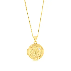 9ct Yellow Gold Two tone Round St Christopher 16mm Locket Pendant