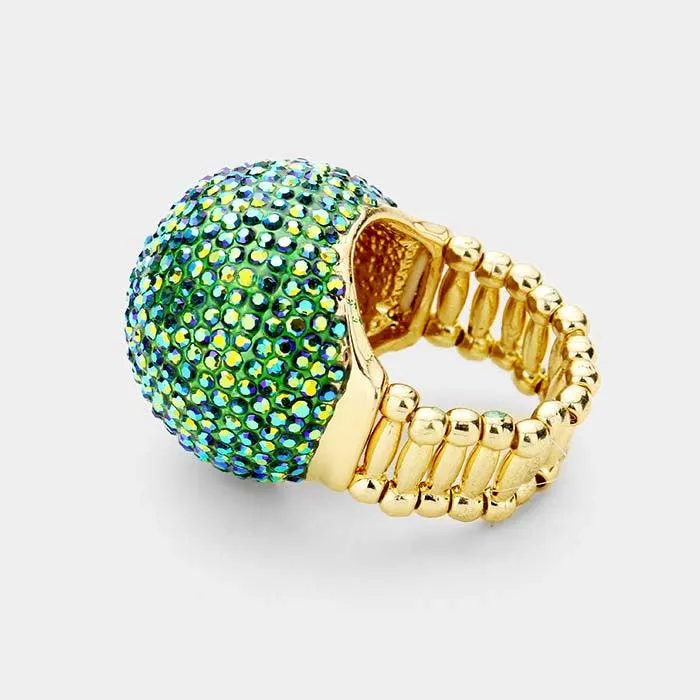 Abalone Green Pave Dome Gold Stretch Ring