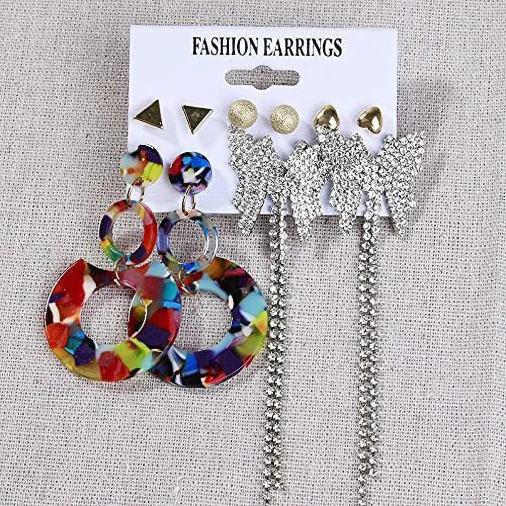 Accessories Geometric Butterfly Shape Metal Acrylic Sheet Tassel Earrings Set Alloy Tassel Earring, Stud Earring - Pair Of 6
