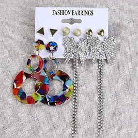 Accessories Geometric Butterfly Shape Metal Acrylic Sheet Tassel Earrings Set Alloy Tassel Earring, Stud Earring - Pair Of 6