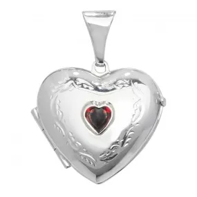 Acotis Silver Locket Heart Shaped Garnet G6902