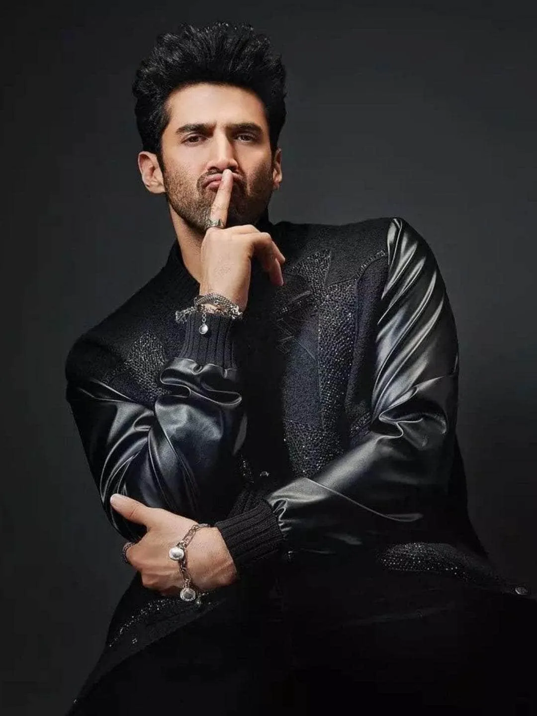 Aditya Roy Kapur In Black Stainless Steel Ring