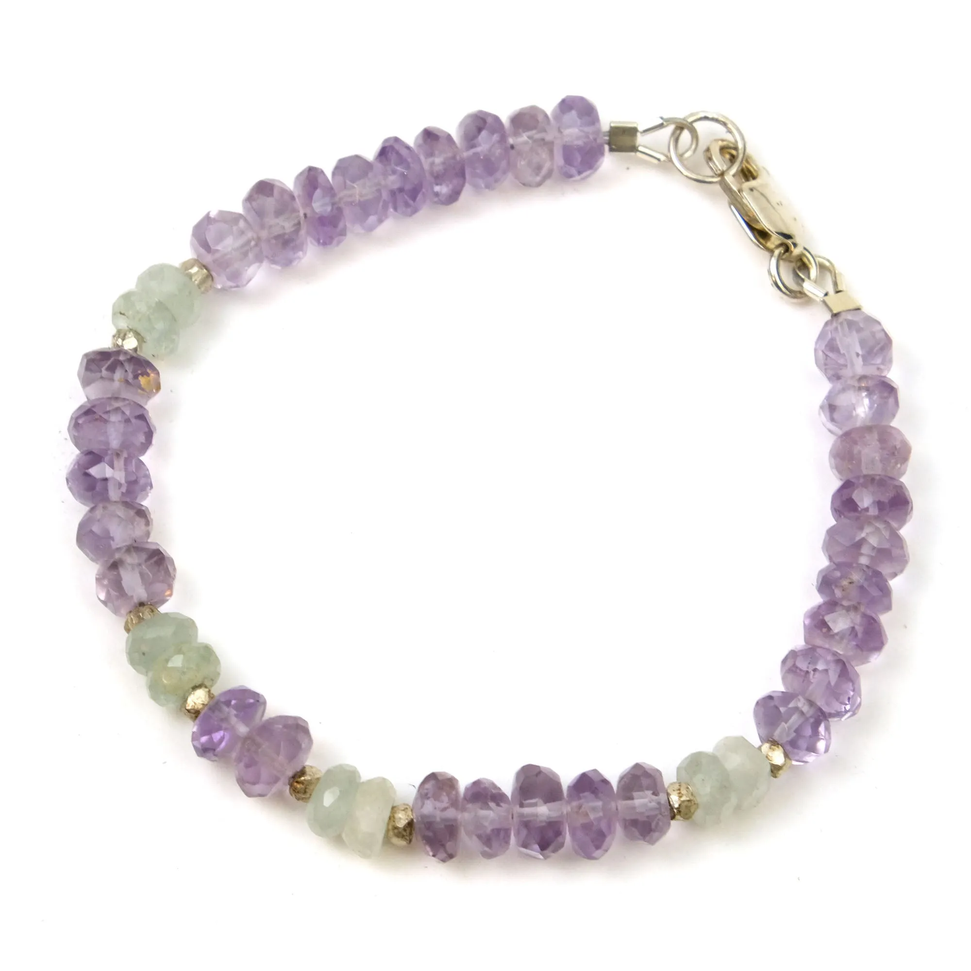 Amethyst and Aquamarine Bracelet with Sterling Silver Lobster Claw Clasp