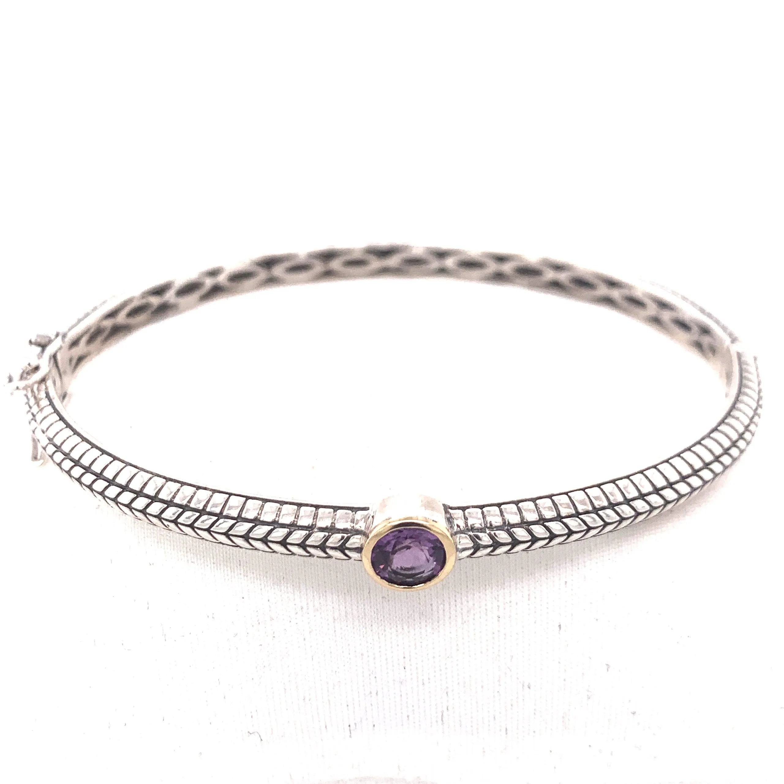 Amethyst Two Tone Classic Cable Bangle Bracelet