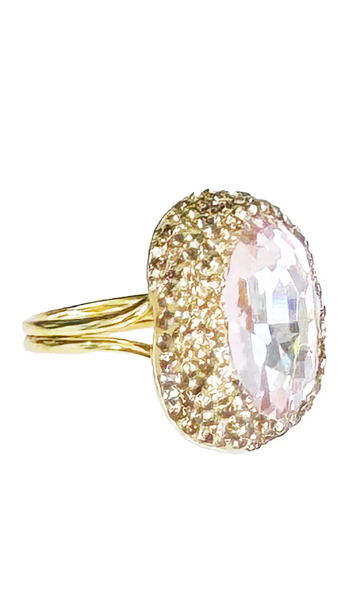 Amira Jeweled Blush Pink and Champagne Crystal Oval Cocktail Ring