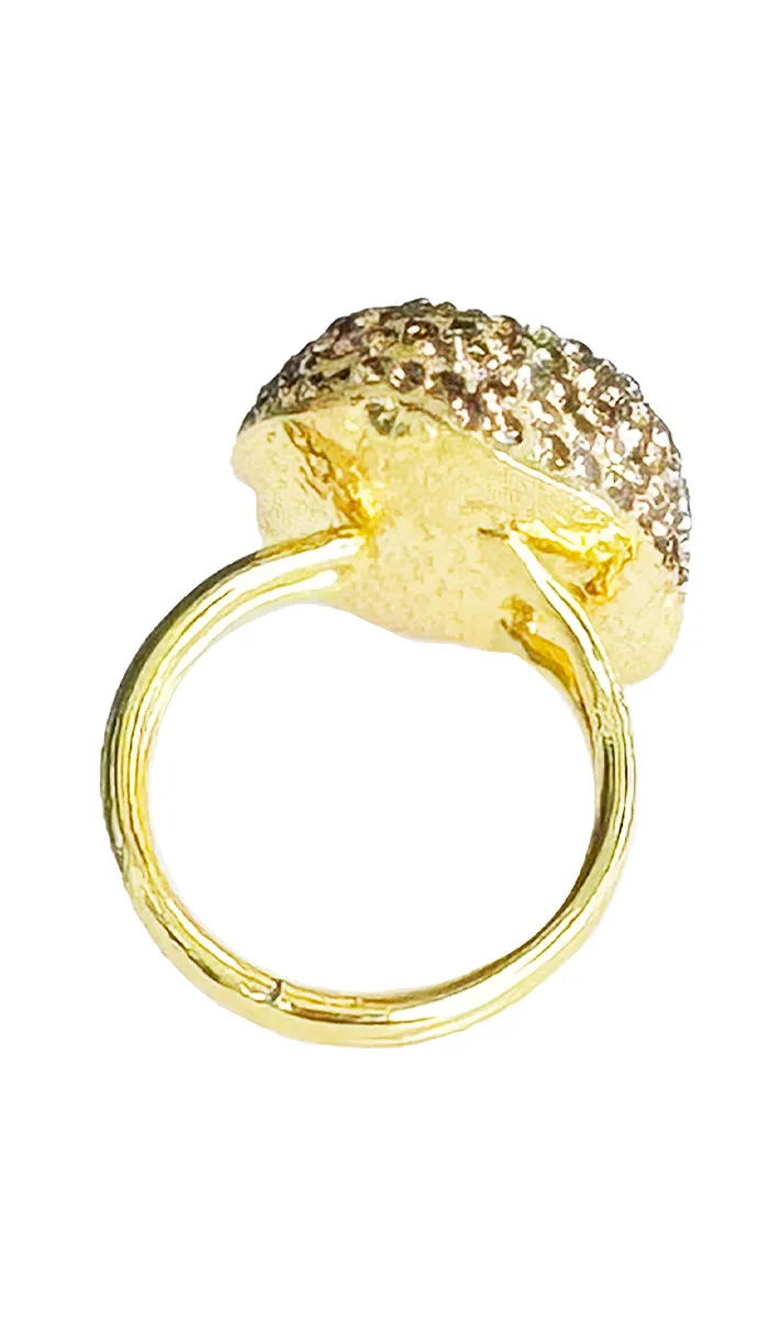 Amira Jeweled Blush Pink and Champagne Crystal Oval Cocktail Ring