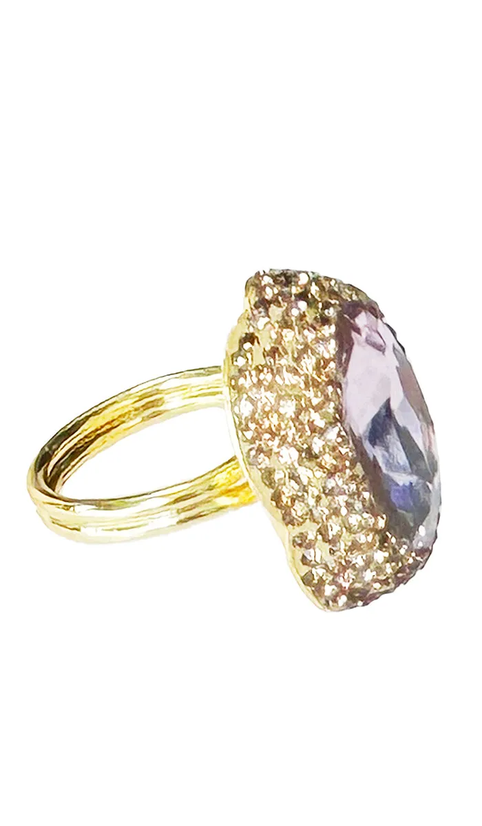 Amira Jeweled Blush Pink and Champagne Crystal Oval Cocktail Ring