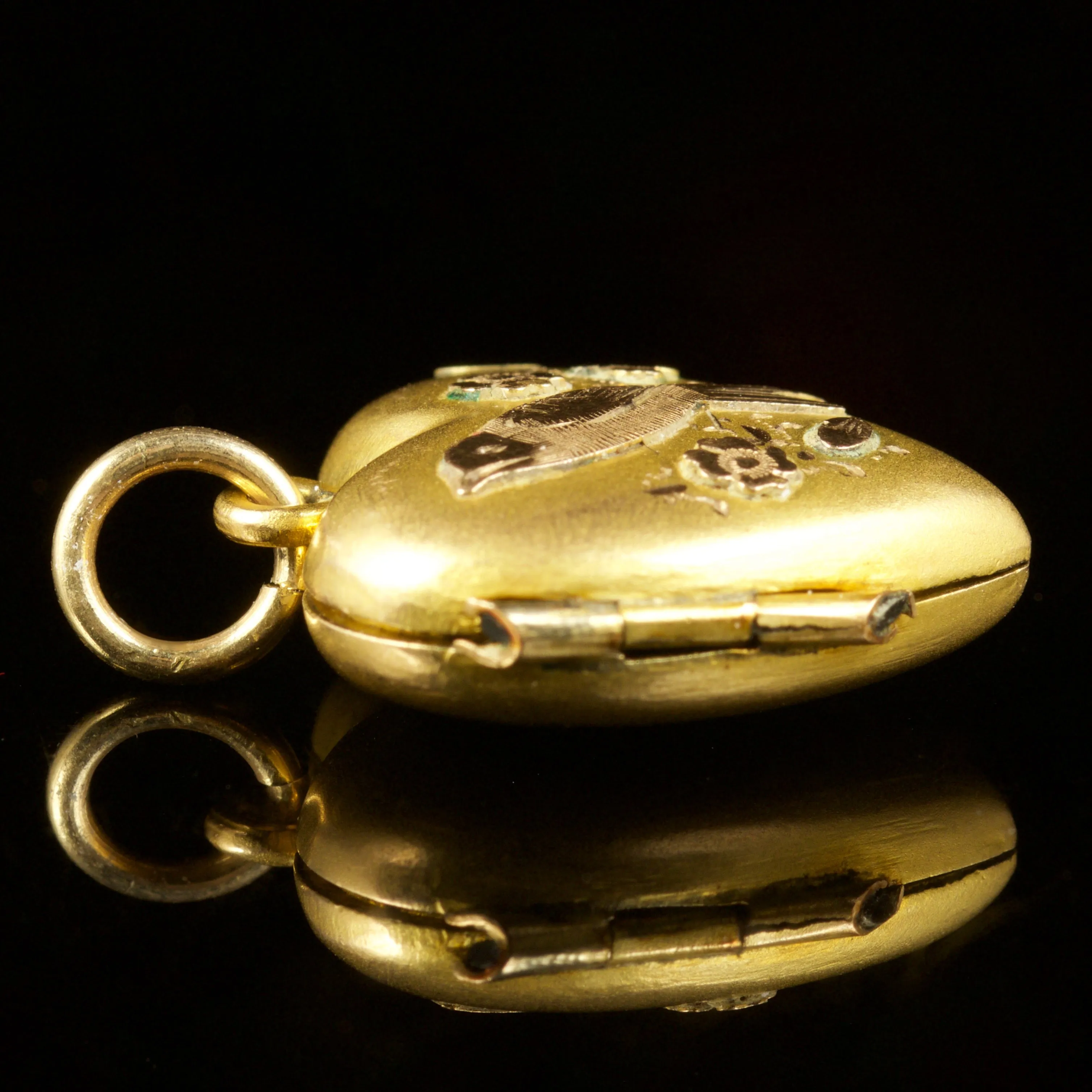 Antique Edwardian Heart Bird Locket 9Ct Gold Dated 1904