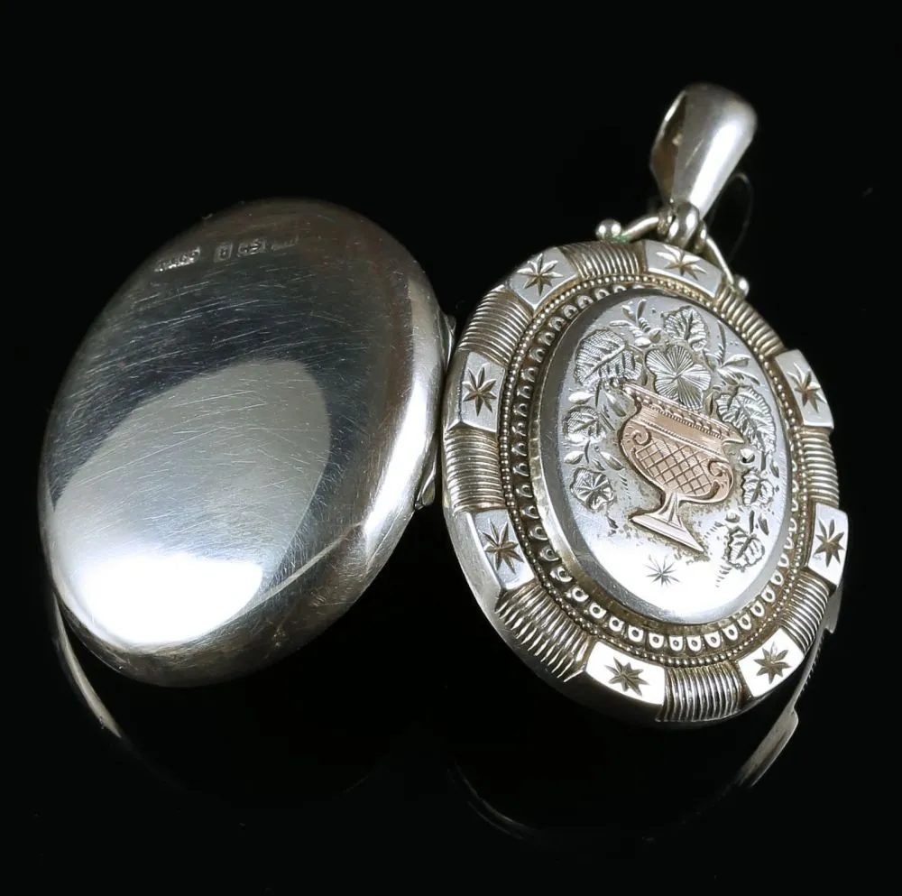 Antique Victorian Silver Gold Locket - Dated 1876