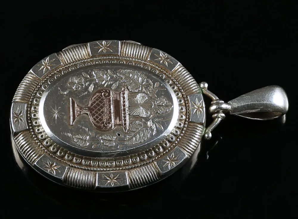Antique Victorian Silver Gold Locket - Dated 1876