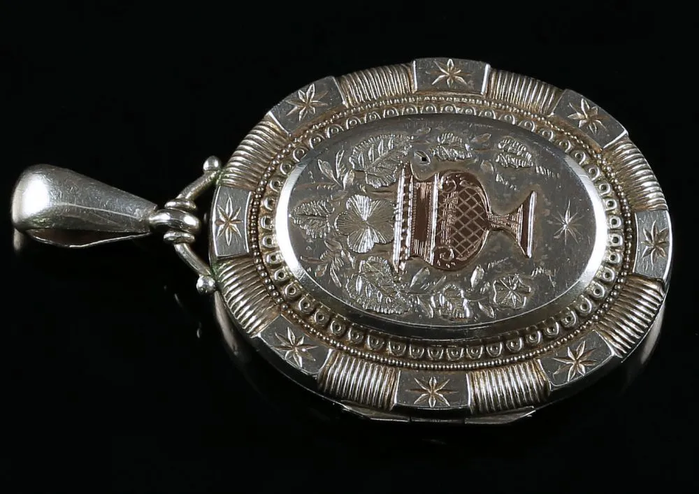 Antique Victorian Silver Gold Locket - Dated 1876